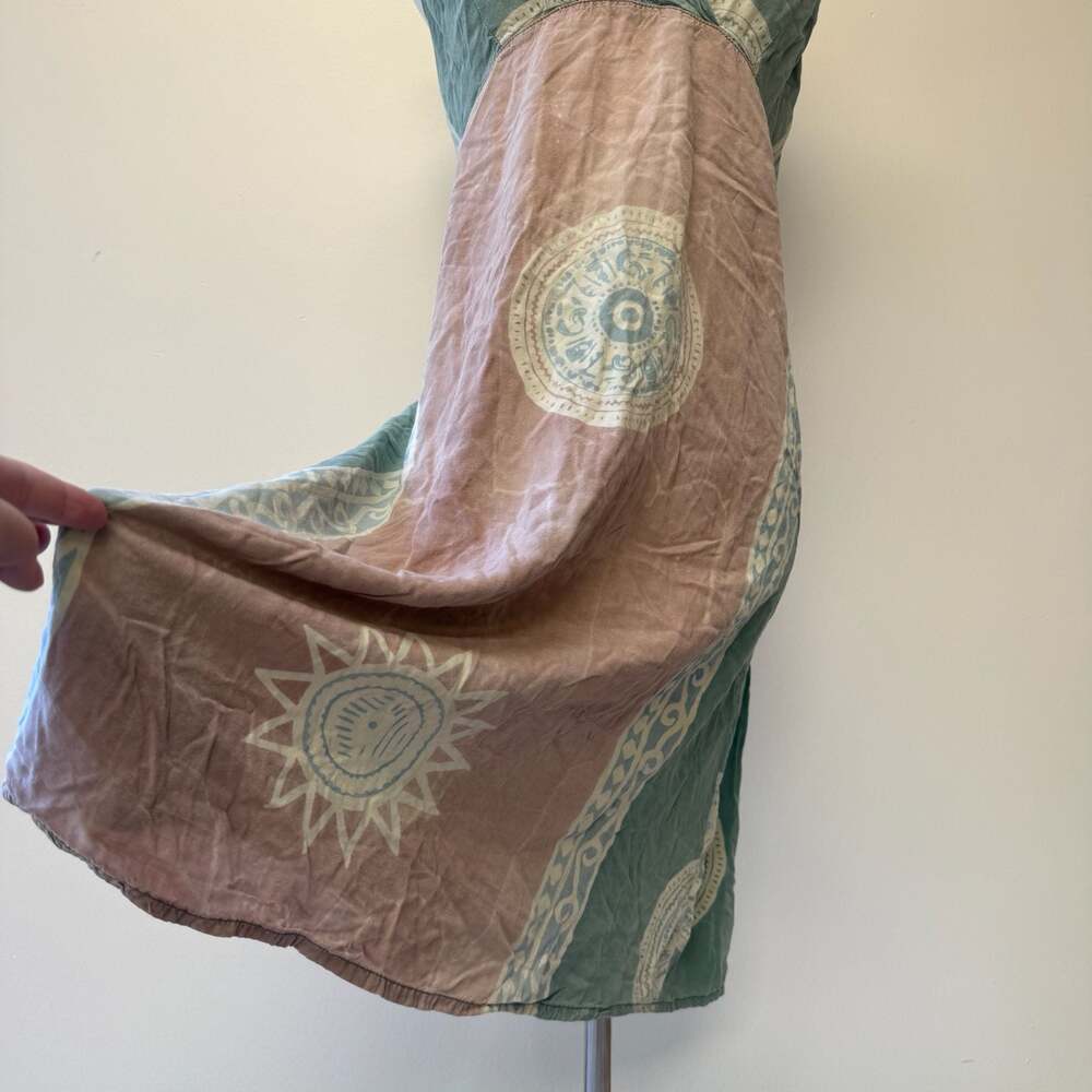Boho Style Teal and Pink Halter Neck Smocked Back Summer Midi Dress - Picture 3 of 10